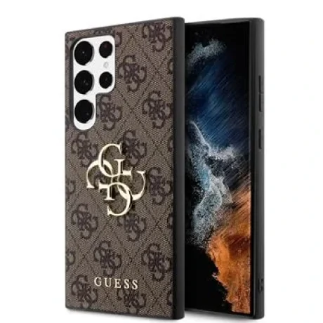 Husă spate Guess PU 4G cu logo metalic pentru Samsung Galaxy S23 Ultra, maro
