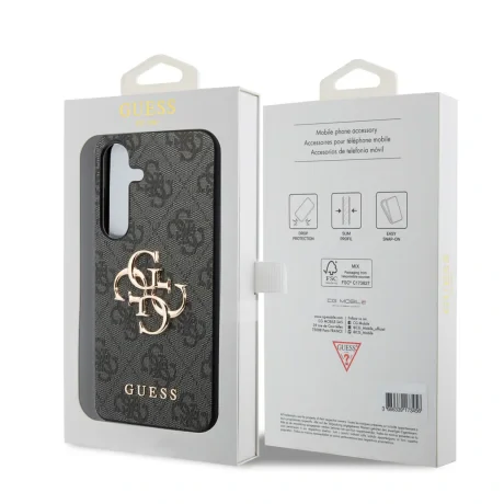 Husa spate Guess PU 4G cu logo metalic pentru Samsung Galaxy S24, gri