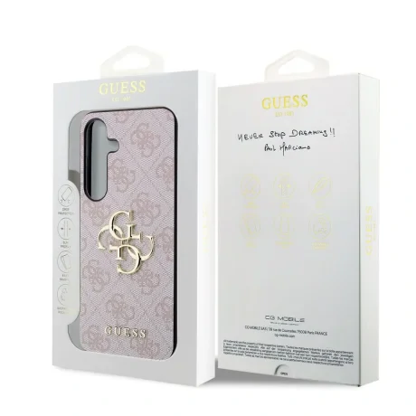 Husă spate Guess PU 4G cu logo metalic pentru Samsung Galaxy S24, roz