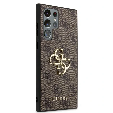Husa spate Guess PU 4G cu logo metalic pentru Samsung Galaxy S24 Ultra, maro