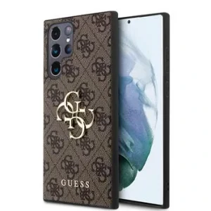 Husa spate Guess PU 4G cu logo metalic pentru Samsung Galaxy S24 Ultra, maro