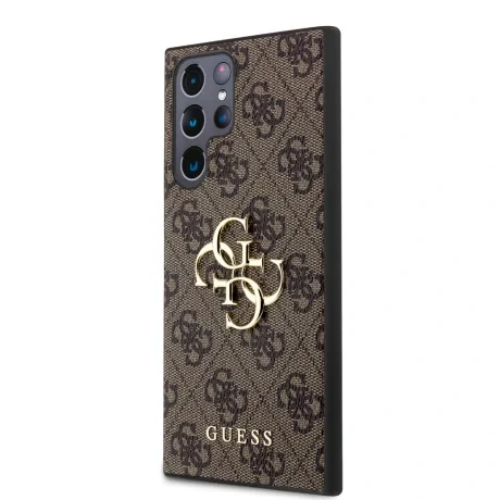 Husa spate Guess PU 4G cu logo metalic pentru Samsung Galaxy S24 Ultra, maro