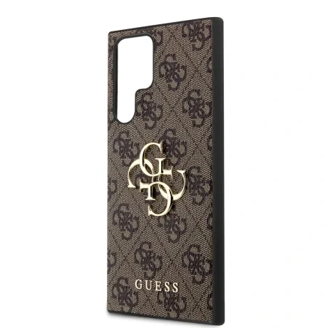Husa spate Guess PU 4G cu logo metalic pentru Samsung Galaxy S24 Ultra, maro