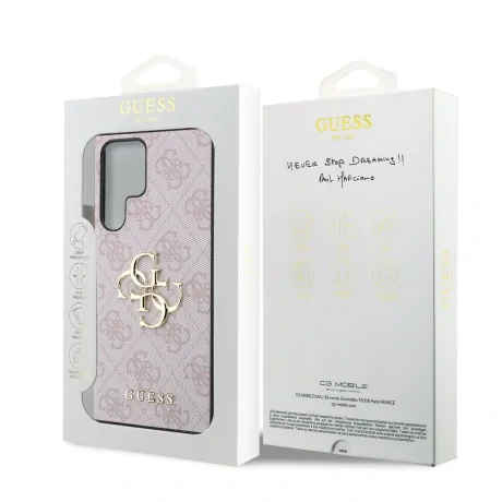 Husă spate Guess PU 4G cu logo metalic pentru Samsung Galaxy S24 Ultra, roz