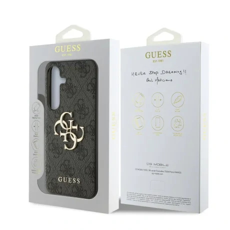 Husa spate Guess PU 4G cu logo metalic pentru Samsung Galaxy S25, gri
