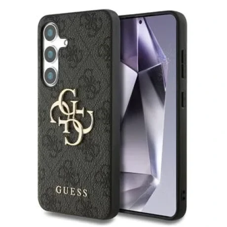 Husa spate Guess PU 4G cu logo metalic pentru Samsung Galaxy S25, gri