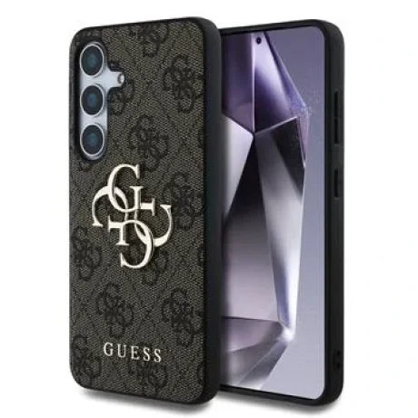 Husa spate Guess PU 4G cu logo metalic pentru Samsung Galaxy S25, maro