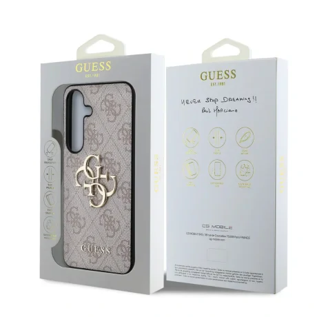Husă spate Guess PU 4G cu logo metalic pentru Samsung Galaxy S25+, roz
