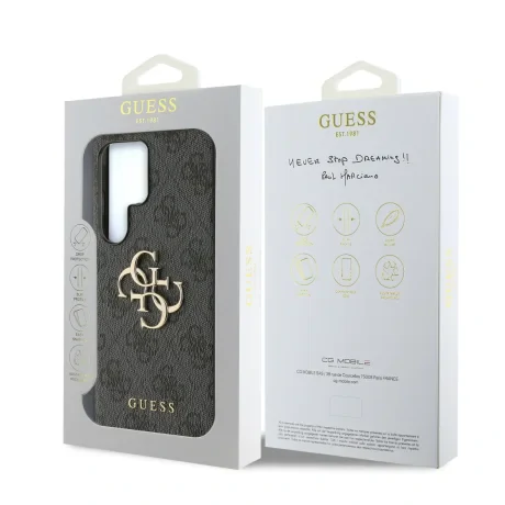 Husa spate Guess PU 4G cu logo metalic pentru Samsung Galaxy S25 Ultra, gri