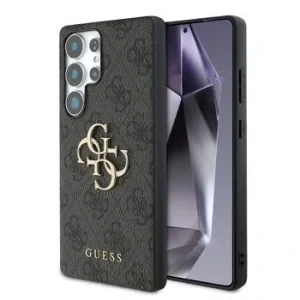 Husa spate Guess PU 4G cu logo metalic pentru Samsung Galaxy S25 Ultra, gri