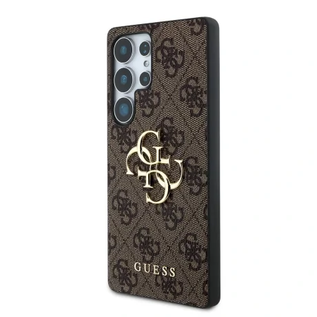 Husa spate Guess PU 4G cu logo metalic pentru Samsung Galaxy S25 Ultra, maro