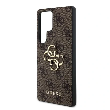 Husa spate Guess PU 4G cu logo metalic pentru Samsung Galaxy S25 Ultra, maro