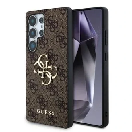 Husa spate Guess PU 4G cu logo metalic pentru Samsung Galaxy S25 Ultra, maro