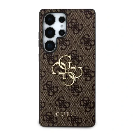 Husa spate Guess PU 4G cu logo metalic pentru Samsung Galaxy S25 Ultra, maro