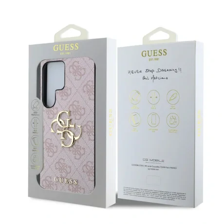 Husă spate Guess PU 4G cu logo metalic pentru Samsung Galaxy S25 Ultra, roz