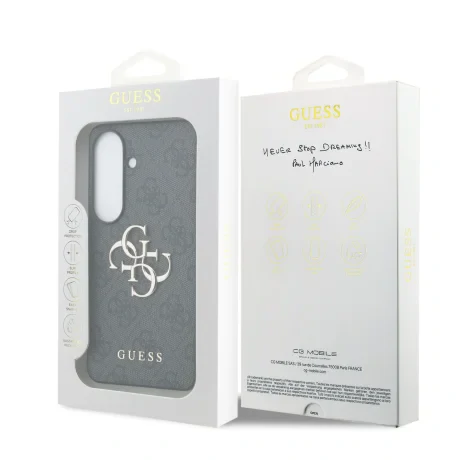 Husa spate Guess PU 4G cu logo metalic pentru Samsung Galaxy S26, gri