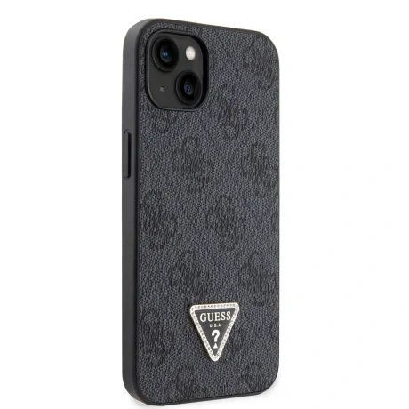 Husa spate Guess PU 4G Strass Triangle Metal Logo pentru iPhone 15 Negru