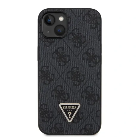 Husa spate Guess PU 4G Strass Triangle Metal Logo pentru iPhone 15 Negru