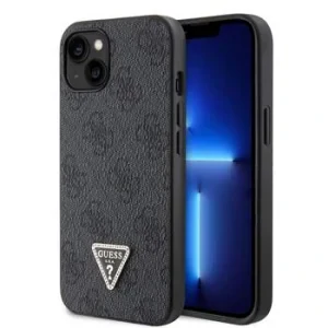 Husa spate Guess PU 4G Strass Triangle Metal Logo pentru iPhone 15 Negru