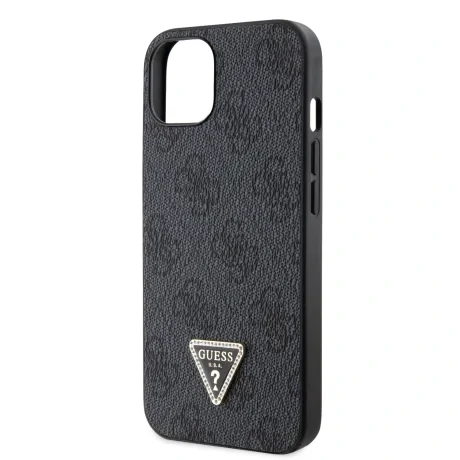 Husa spate Guess PU 4G Strass Triangle Metal Logo pentru iPhone 15 Negru