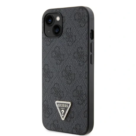 Husa spate Guess PU 4G Strass Triangle Metal Logo pentru iPhone 15 Negru