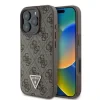 Husa spate Guess PU 4G Strass Triangle Metal Logo pentru iPhone 16 Pro, maro