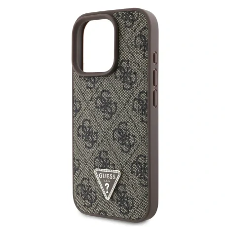 Husa spate Guess PU 4G Strass Triangle Metal Logo pentru iPhone 16 Pro, maro