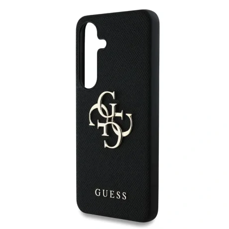 Husa spate Guess PU cu logo metalic 4G granulat pentru Samsung Galaxy S25, neagră