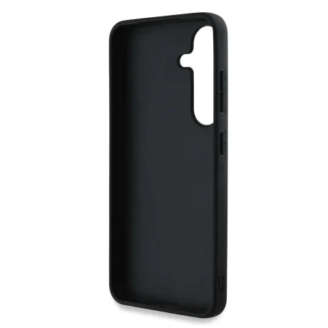 Husa spate Guess PU cu logo metalic 4G granulat pentru Samsung Galaxy S25, neagră
