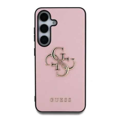 Husa spate Guess PU cu logo metalic 4G granulat pentru Samsung Galaxy S25+, roz