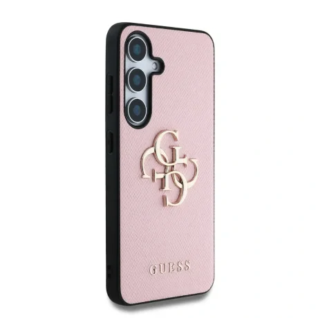 Husa spate Guess PU cu logo metalic 4G granulat pentru Samsung Galaxy S25+, roz