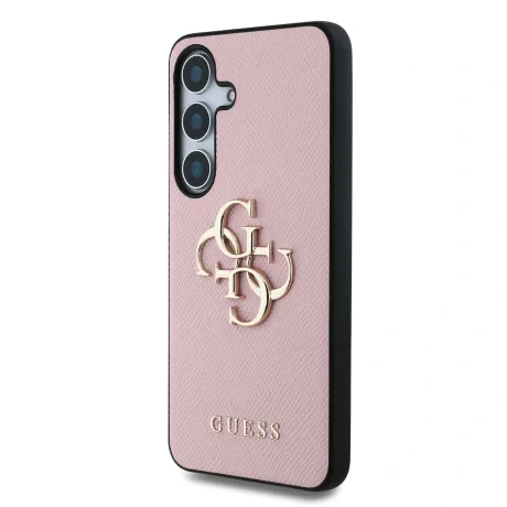 Husa spate Guess PU cu logo metalic 4G granulat pentru Samsung Galaxy S25+, roz
