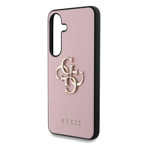 Husa spate Guess PU cu logo metalic 4G granulat pentru Samsung Galaxy S25+, roz