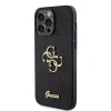 Husa spate Guess PU Fixed Glitter 4G cu logo metalic pentru iPhone 15 Pro Max, neagră