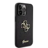 Husa spate Guess PU Fixed Glitter 4G cu logo metalic pentru iPhone 15 Pro Max, neagră