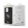 Husa spate Guess PU Fixed Glitter 4G cu logo metalic pentru iPhone 15 Pro Max, neagră
