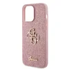 Husa spate Guess PU Fixed Glitter 4G cu logo metalic pentru iPhone 15 Pro Max, roz