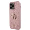 Husa spate Guess PU Fixed Glitter 4G cu logo metalic pentru iPhone 15 Pro Max, roz