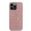 Husa spate Guess PU Fixed Glitter 4G cu logo metalic pentru iPhone 15 Pro Max, roz
