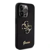 Husa spate Guess PU Fixed Glitter 4G cu logo metalic pentru iPhone 15 Pro, neagră