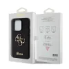 Husa spate Guess PU Fixed Glitter 4G cu logo metalic pentru iPhone 15 Pro, neagră