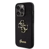 Husa spate Guess PU Fixed Glitter 4G cu logo metalic pentru iPhone 15 Pro, neagră