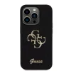 Husa spate Guess PU Fixed Glitter 4G cu logo metalic pentru iPhone 15 Pro, neagră