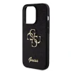 Husa spate Guess PU Fixed Glitter 4G cu logo metalic pentru iPhone 15 Pro, neagră
