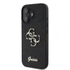 Husa spate Guess PU Fixed Glitter 4G cu logo metalic pentru iPhone 16, neagră
