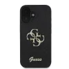 Husa spate Guess PU Fixed Glitter 4G cu logo metalic pentru iPhone 16, neagră