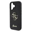 Husa spate Guess PU Fixed Glitter 4G cu logo metalic pentru iPhone 16, neagră