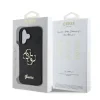 Husa spate Guess PU Fixed Glitter 4G cu logo metalic pentru iPhone 16, neagră
