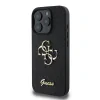 Husa spate Guess PU Fixed Glitter 4G cu logo metalic pentru iPhone 16 Pro Max, neagră