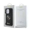 Husa spate Guess PU Fixed Glitter 4G cu logo metalic pentru iPhone 16 Pro Max, neagră